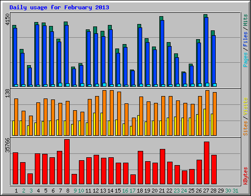 Daily usage for February 2013